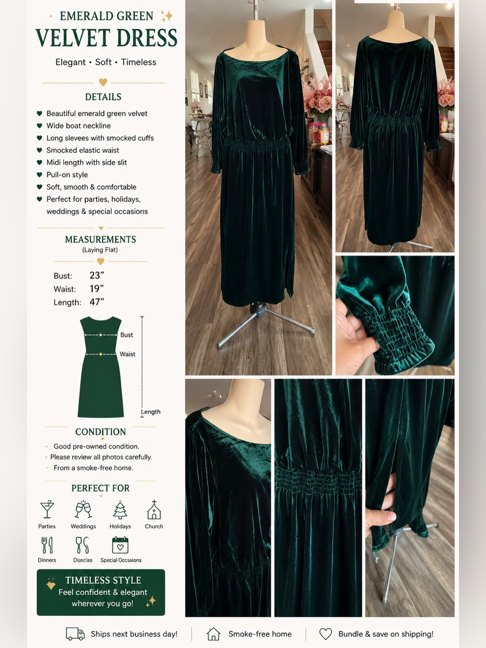 eshakti Emerald Green Velvet Midi Dress